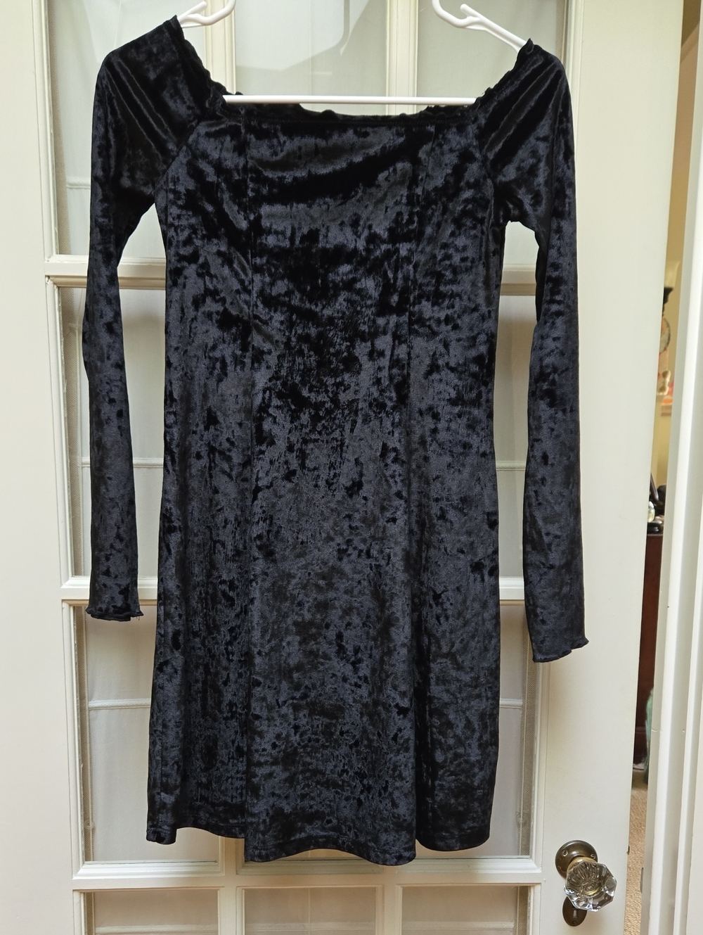 Hollister Black Crushed Velvet Off-Shoulder Mini Dress